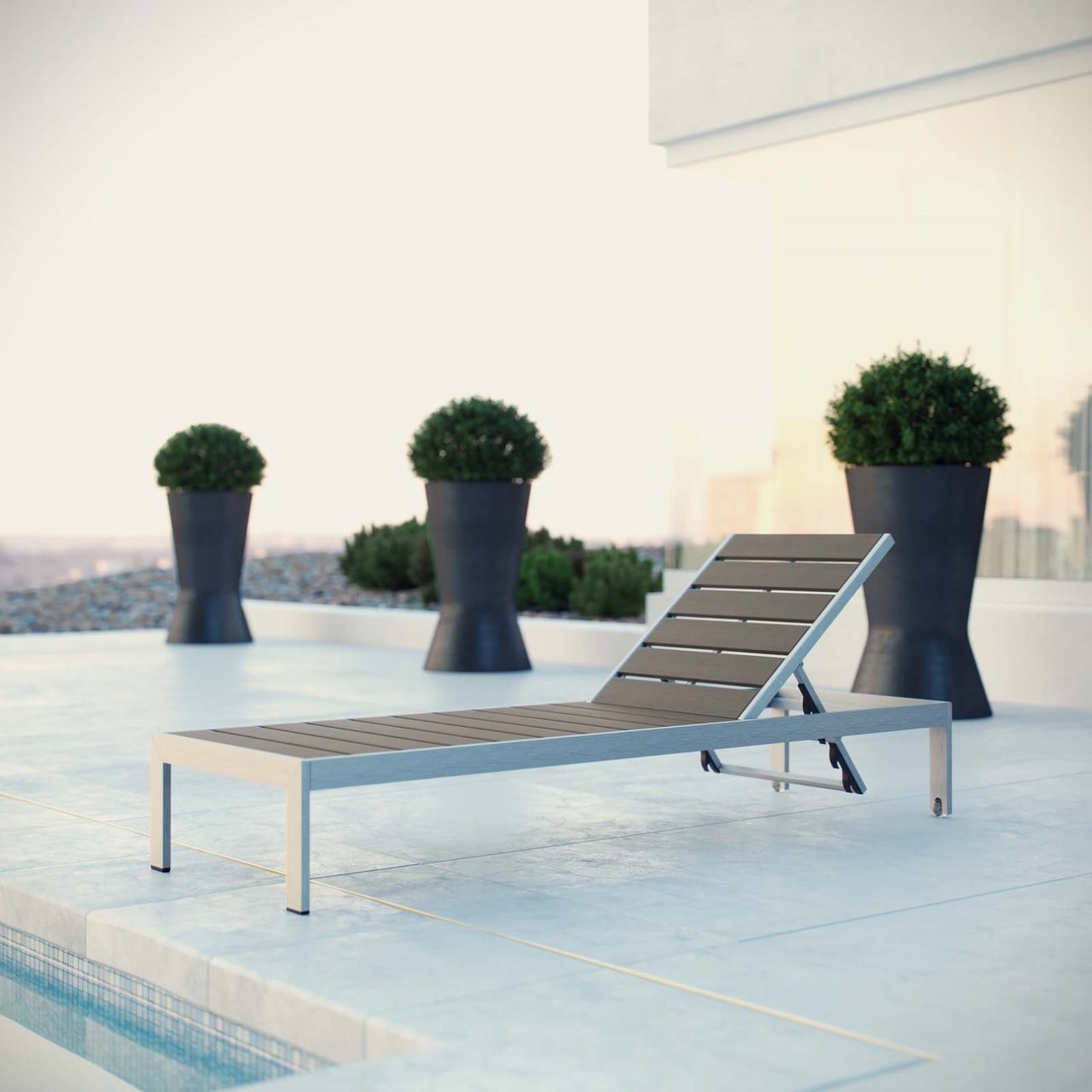Shore Outdoor Patio Aluminum Chaise, Grey, Metal 10834