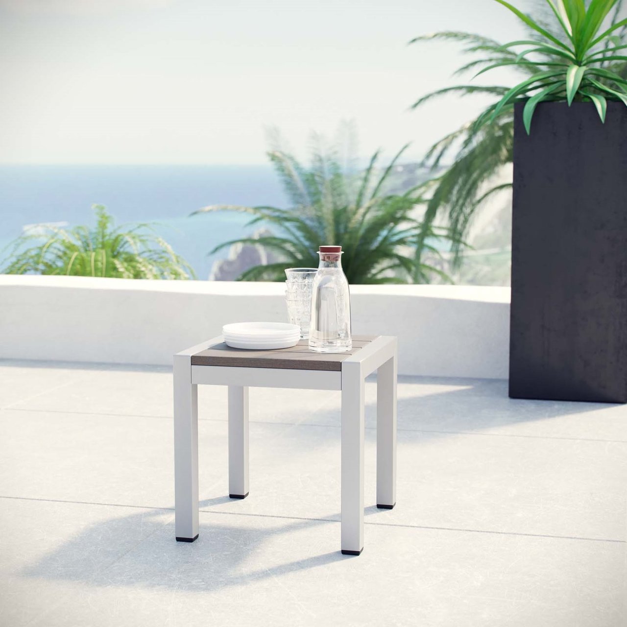 Shore Outdoor Patio Aluminum Side Table, Grey, Metal 10835