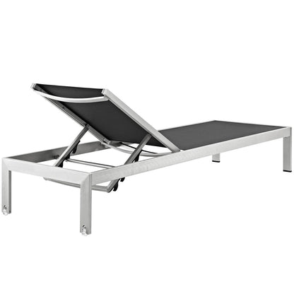 Shore Outdoor Patio Aluminum Mesh Chaise, Black, Metal 10836