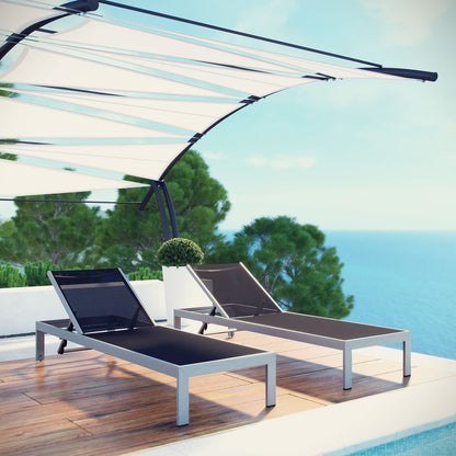 Shore Outdoor Patio Aluminum Mesh Chaise, Black, Metal 10836