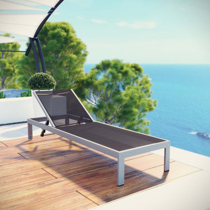 Shore Outdoor Patio Aluminum Mesh Chaise, Black, Metal 10836