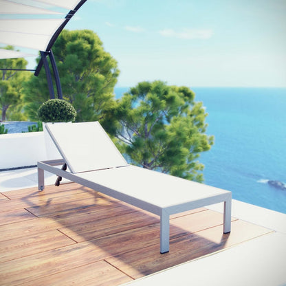 Shore Outdoor Patio Aluminum Mesh Chaise, White, Metal 10838