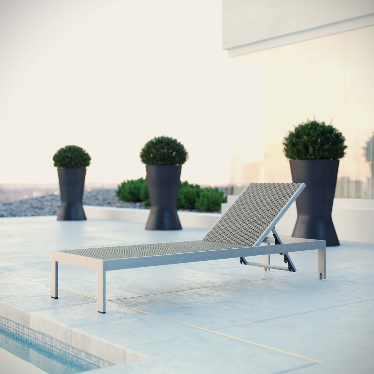 Shore Outdoor Patio Aluminum Rattan Chaise, Grey, Metal 10839