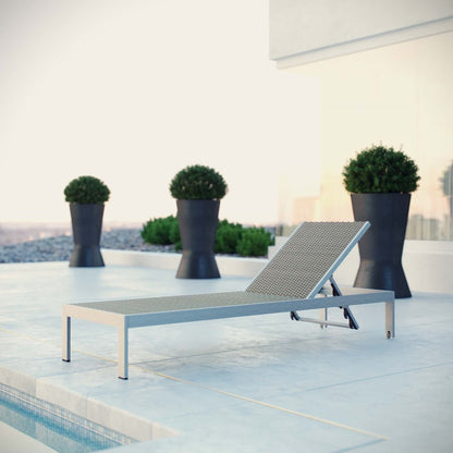 Shore Outdoor Patio Aluminum Rattan Chaise, Grey, Metal 10839