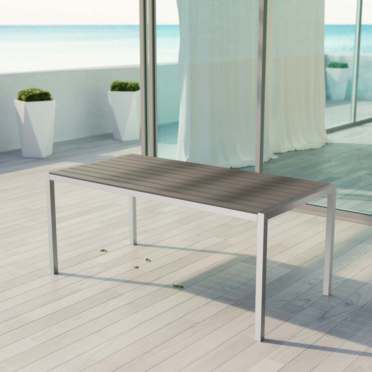 Shore Outdoor Patio Aluminum Dining Table, Grey, Metal 10840