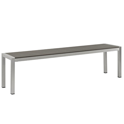 Shore Outdoor Patio Aluminum Bench, Grey, Metal 10841