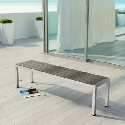 Shore Outdoor Patio Aluminum Bench, Grey, Metal 10841