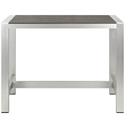 Shore Outdoor Patio Aluminum Rectangle Bar Table, Grey, Metal 10842