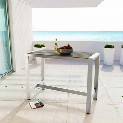 Shore Outdoor Patio Aluminum Rectangle Bar Table, Grey, Metal 10842