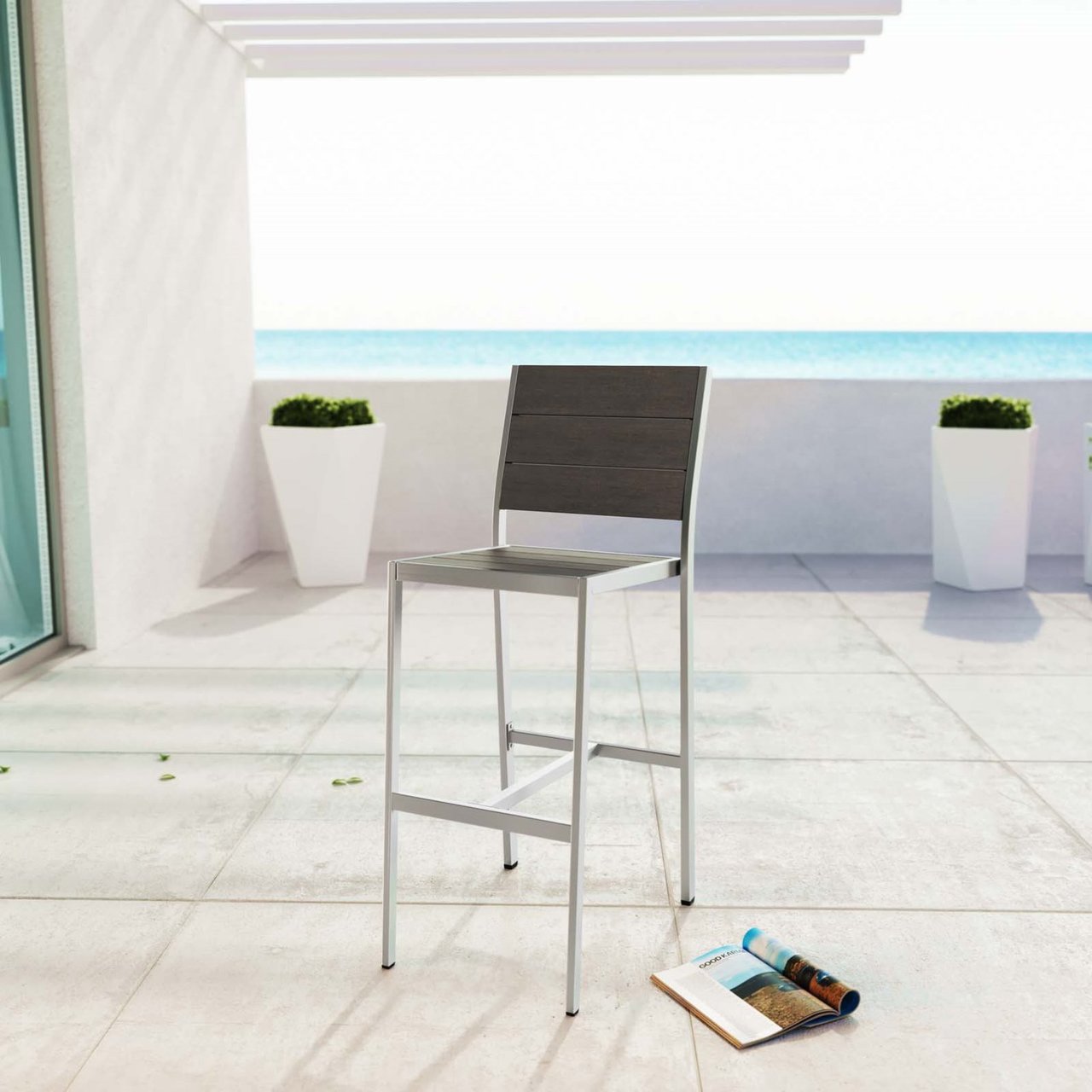 Shore Outdoor Patio Aluminum Armless Bar Stool, Grey, Metal 10844