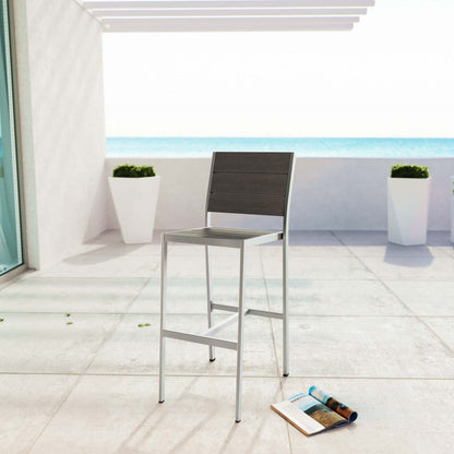 Shore Outdoor Patio Aluminum Armless Bar Stool, Grey, Metal 10844