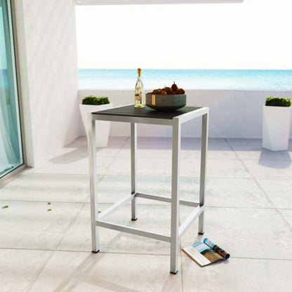 Shore Outdoor Patio Aluminum Bar Table, Grey, Metal 10845