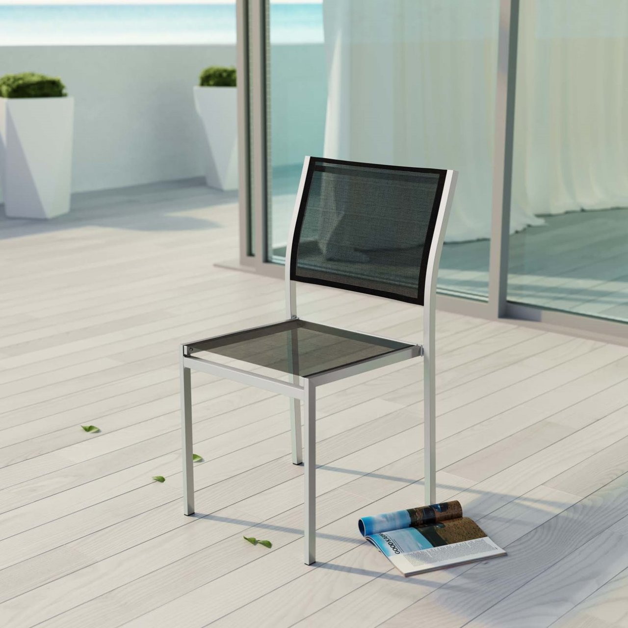 Shore Outdoor Patio Aluminum Side Chair, Black, Metal 10848