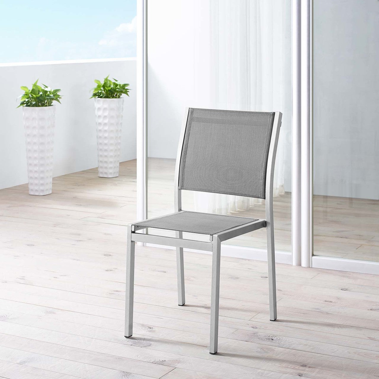 Shore Outdoor Patio Aluminum Side Chair, Aluminum Metal Steel, Grey Gray 13510