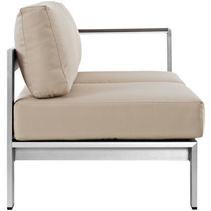 Shore Right-Arm Corner Sectional Outdoor Patio Aluminum Loveseat, Beige, Metal 10851