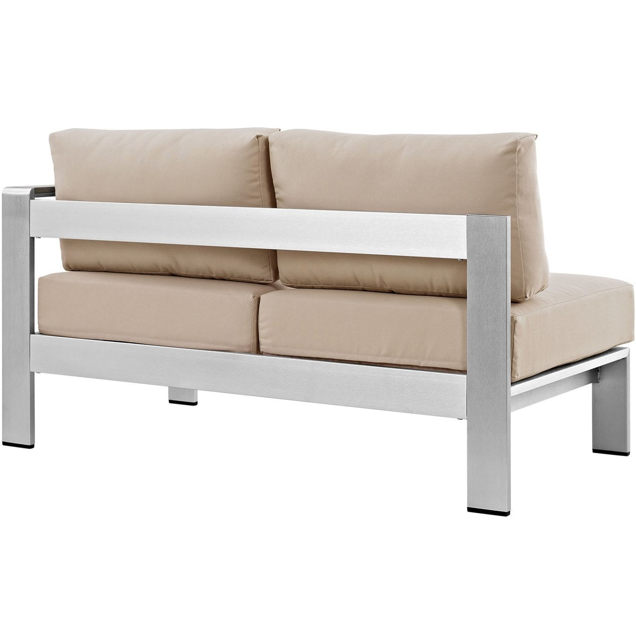 Shore Right-Arm Corner Sectional Outdoor Patio Aluminum Loveseat, Beige, Metal 10851