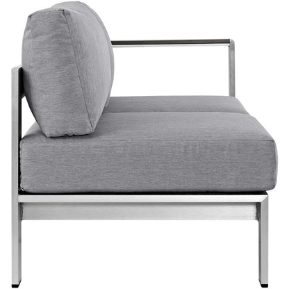 Shore Right-Arm Corner Sectional Outdoor Patio Aluminum Loveseat, Grey, Metal 10852