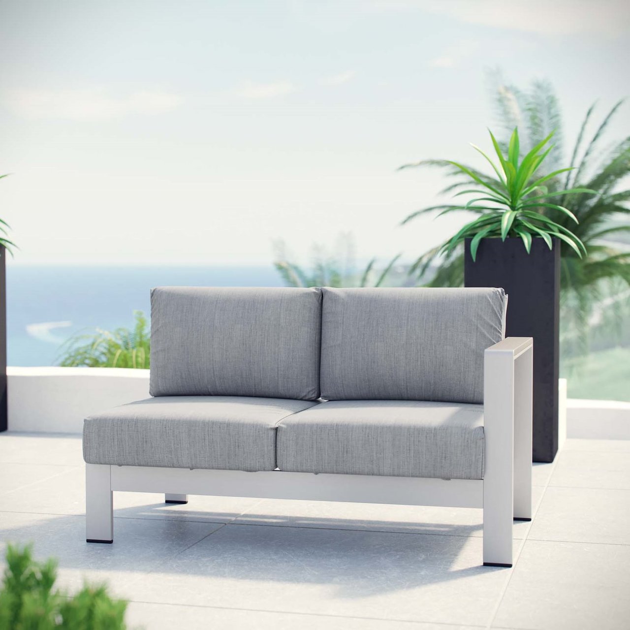 Shore Right-Arm Corner Sectional Outdoor Patio Aluminum Loveseat, Grey, Metal 10852