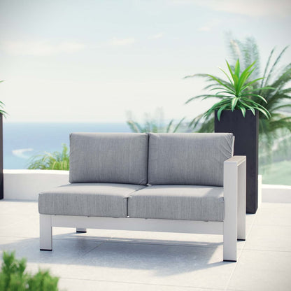 Shore Right-Arm Corner Sectional Outdoor Patio Aluminum Loveseat, Grey, Metal 10852