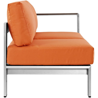 Shore Right-Arm Corner Sectional Outdoor Patio Aluminum Loveseat, Orange, Metal 10854