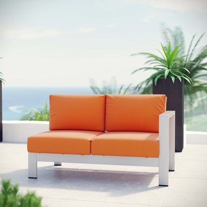 Shore Right-Arm Corner Sectional Outdoor Patio Aluminum Loveseat, Orange, Metal 10854