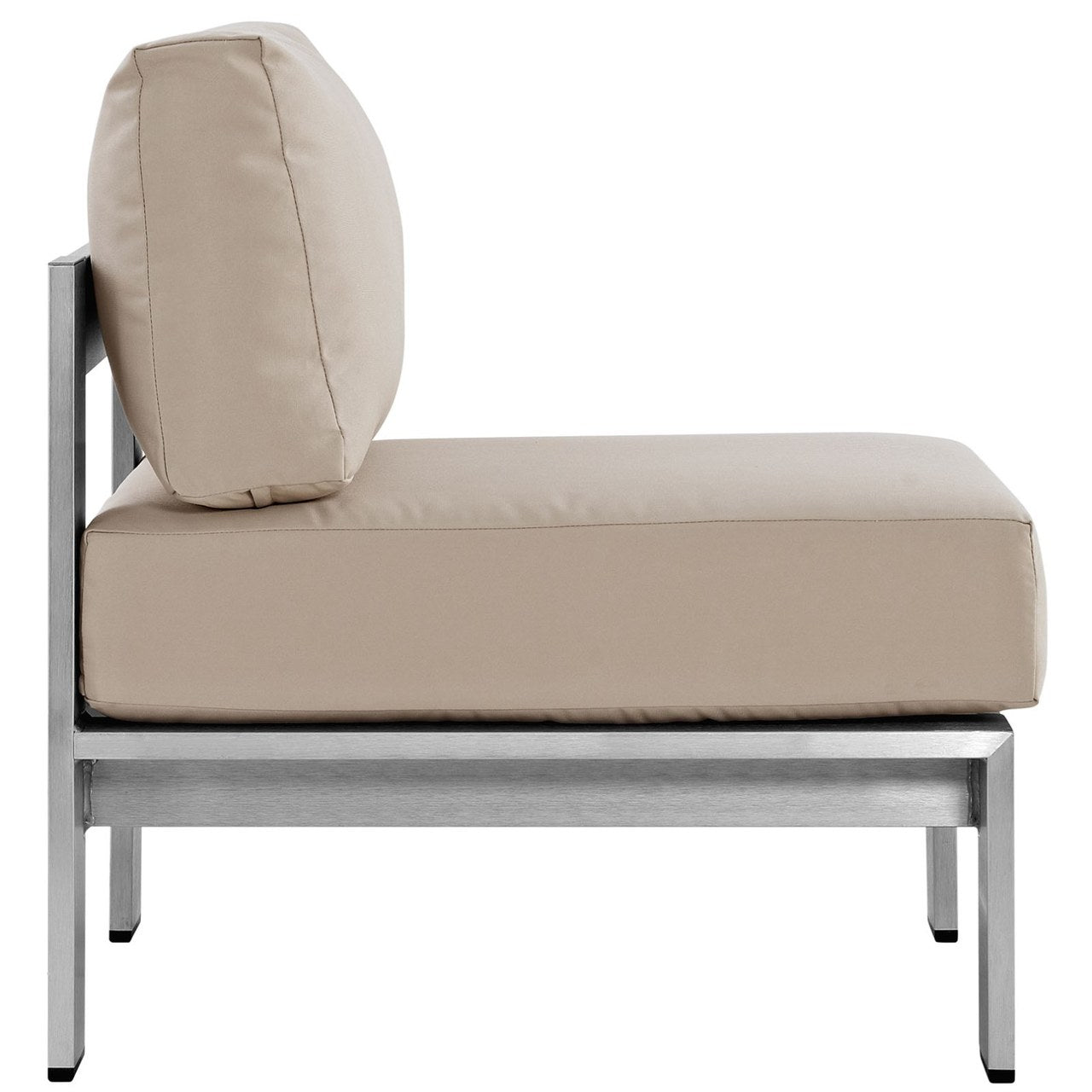 Shore Armless Outdoor Patio Aluminum Chair, Beige, Metal 10855
