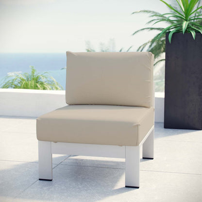 Shore Armless Outdoor Patio Aluminum Chair, Beige, Metal 10855
