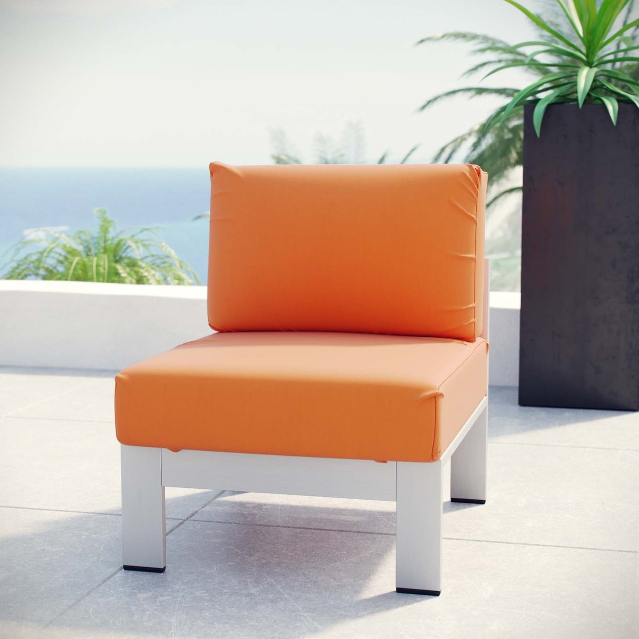 Shore Armless Outdoor Patio Aluminum Chair, Orange, Metal 10858