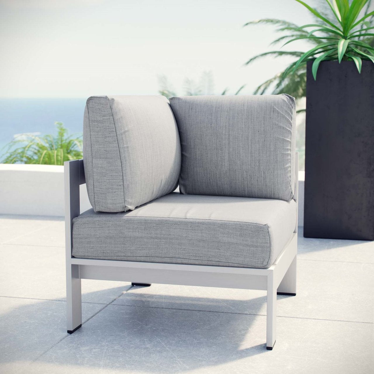 Shore Outdoor Patio Aluminum Corner Sofa, Grey, Metal 10860