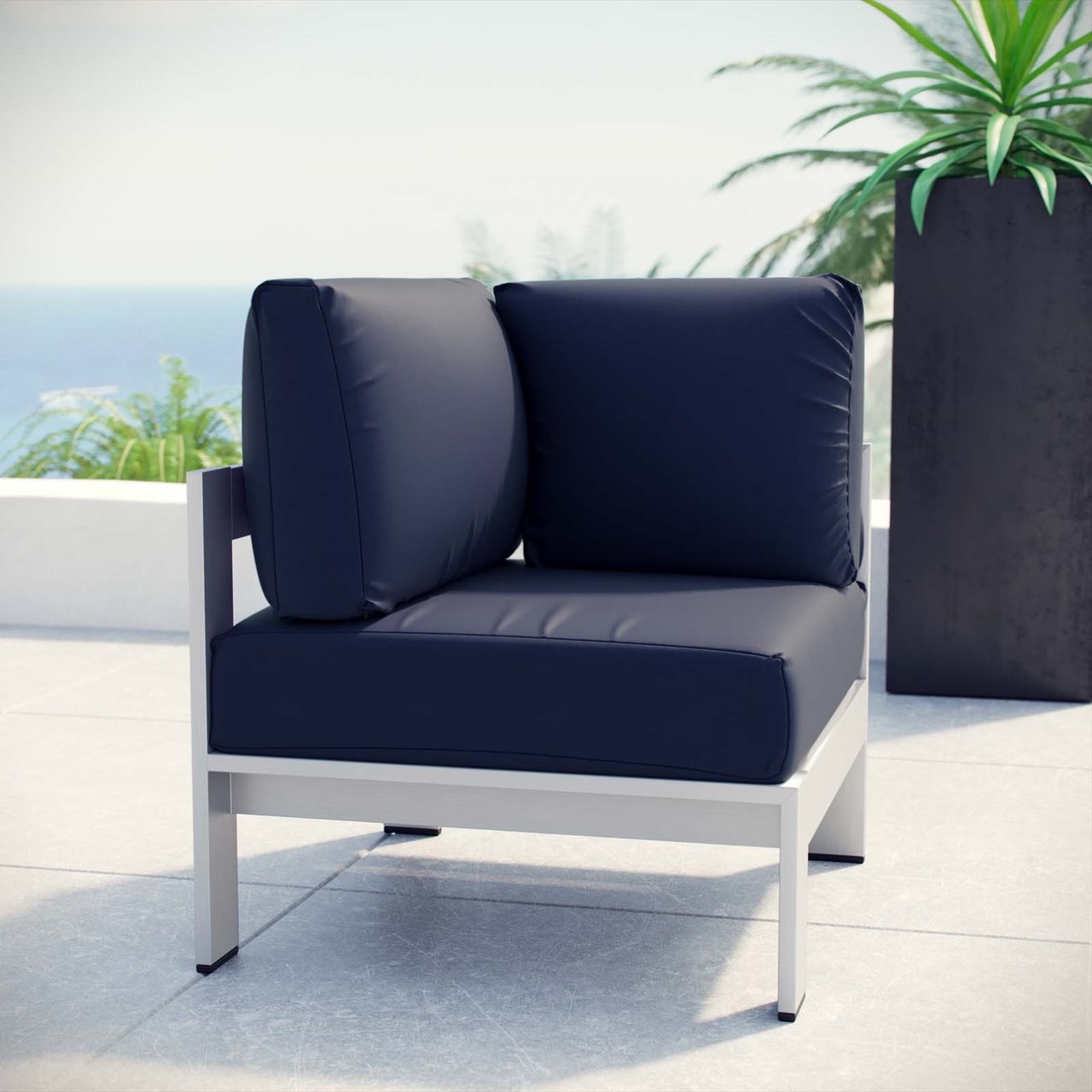 Shore Outdoor Patio Aluminum Corner Sofa, Navy, Metal 10861
