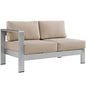 Shore Left-Arm Corner Sectional Outdoor Patio Aluminum Loveseat, Beige, Metal 10863