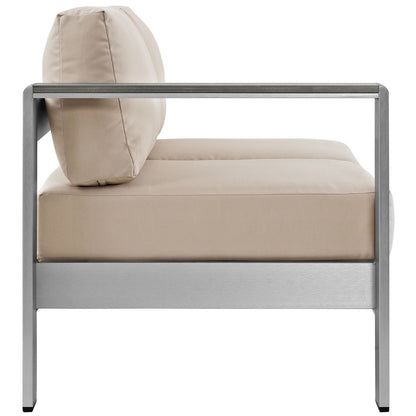 Shore Left-Arm Corner Sectional Outdoor Patio Aluminum Loveseat, Beige, Metal 10863