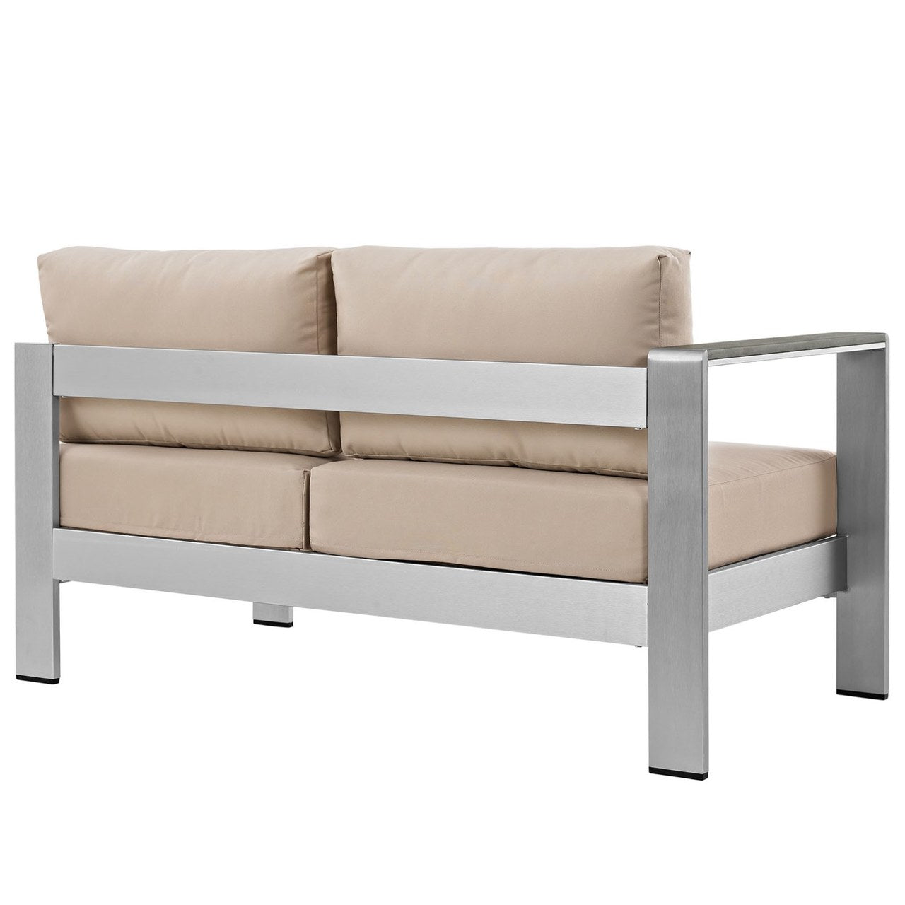 Shore Left-Arm Corner Sectional Outdoor Patio Aluminum Loveseat, Beige, Metal 10863