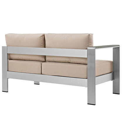 Shore Left-Arm Corner Sectional Outdoor Patio Aluminum Loveseat, Beige, Metal 10863