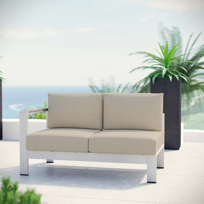 Shore Left-Arm Corner Sectional Outdoor Patio Aluminum Loveseat, Beige, Metal 10863