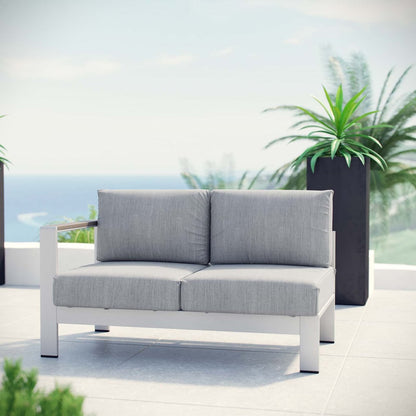 Shore Left-Arm Corner Sectional Outdoor Patio Aluminum Loveseat, Grey, Metal 10864
