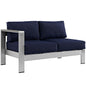 Shore Left-Arm Corner Sectional Outdoor Patio Aluminum Loveseat, Navy, Metal 10865