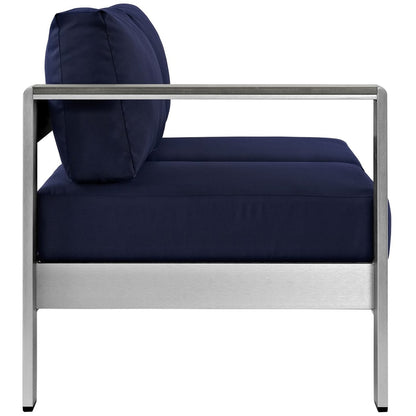 Shore Left-Arm Corner Sectional Outdoor Patio Aluminum Loveseat, Navy, Metal 10865