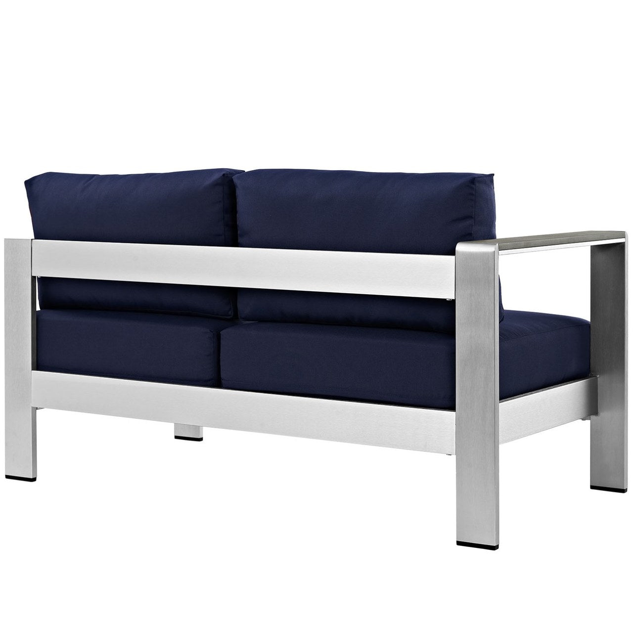 Shore Left-Arm Corner Sectional Outdoor Patio Aluminum Loveseat, Navy, Metal 10865