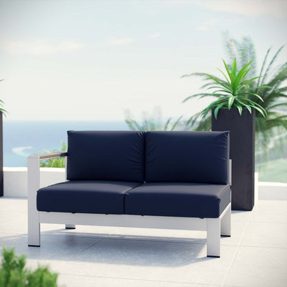 Shore Left-Arm Corner Sectional Outdoor Patio Aluminum Loveseat, Navy, Metal 10865