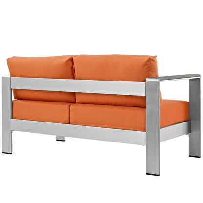 Shore Left-Arm Corner Sectional Outdoor Patio Aluminum Loveseat, Orange, Metal 10866
