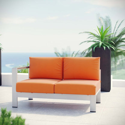 Shore Left-Arm Corner Sectional Outdoor Patio Aluminum Loveseat, Orange, Metal 10866