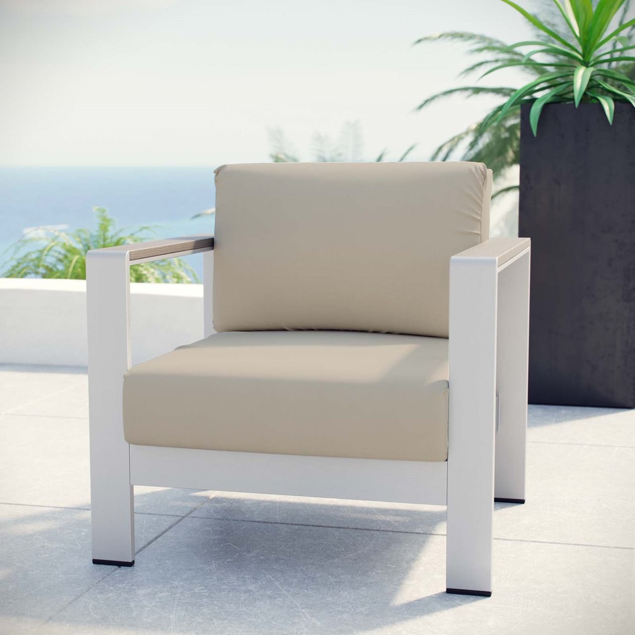 Shore Outdoor Patio Aluminum Armchair, Beige, Metal 10867