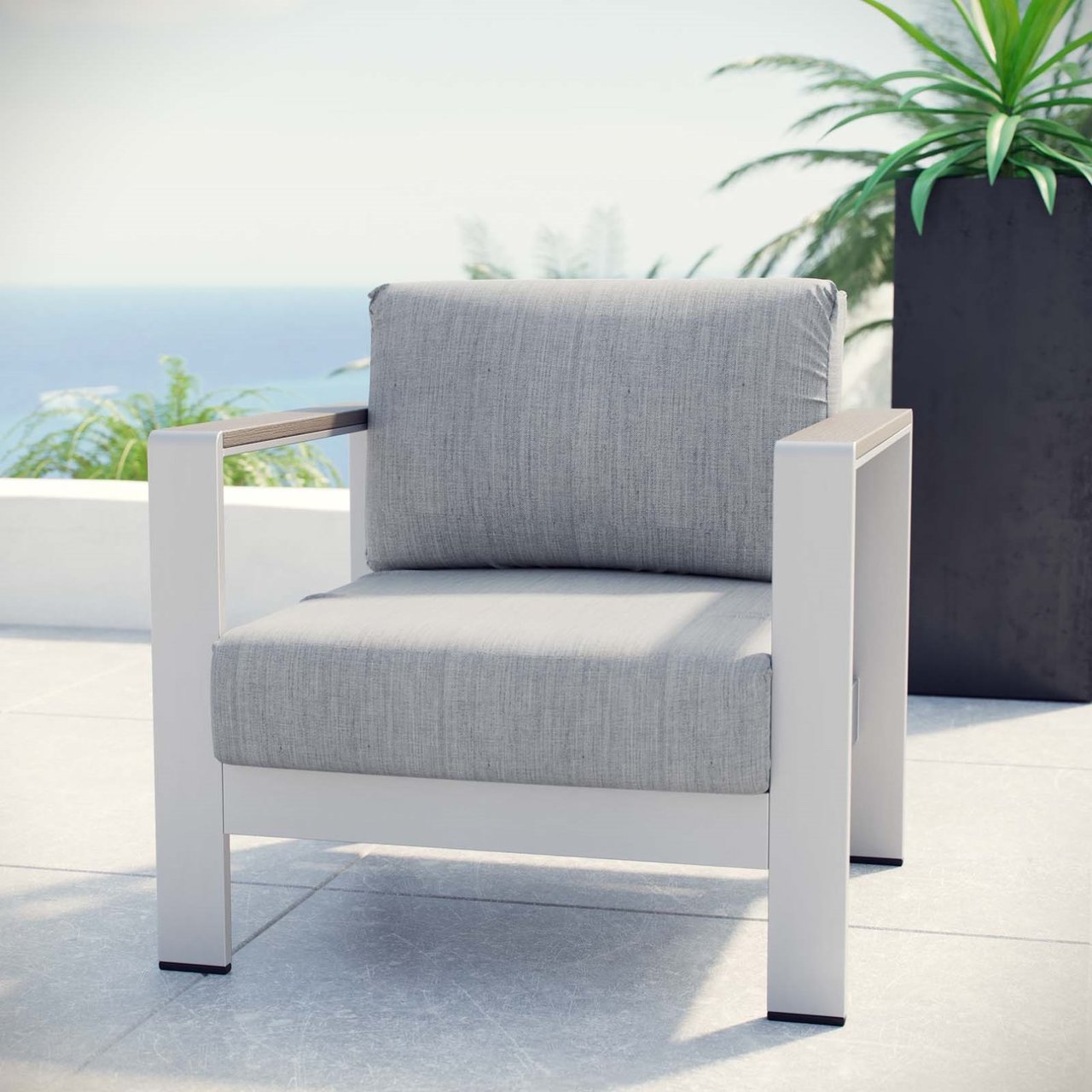 Shore Outdoor Patio Aluminum Armchair, Grey, Metal 10868