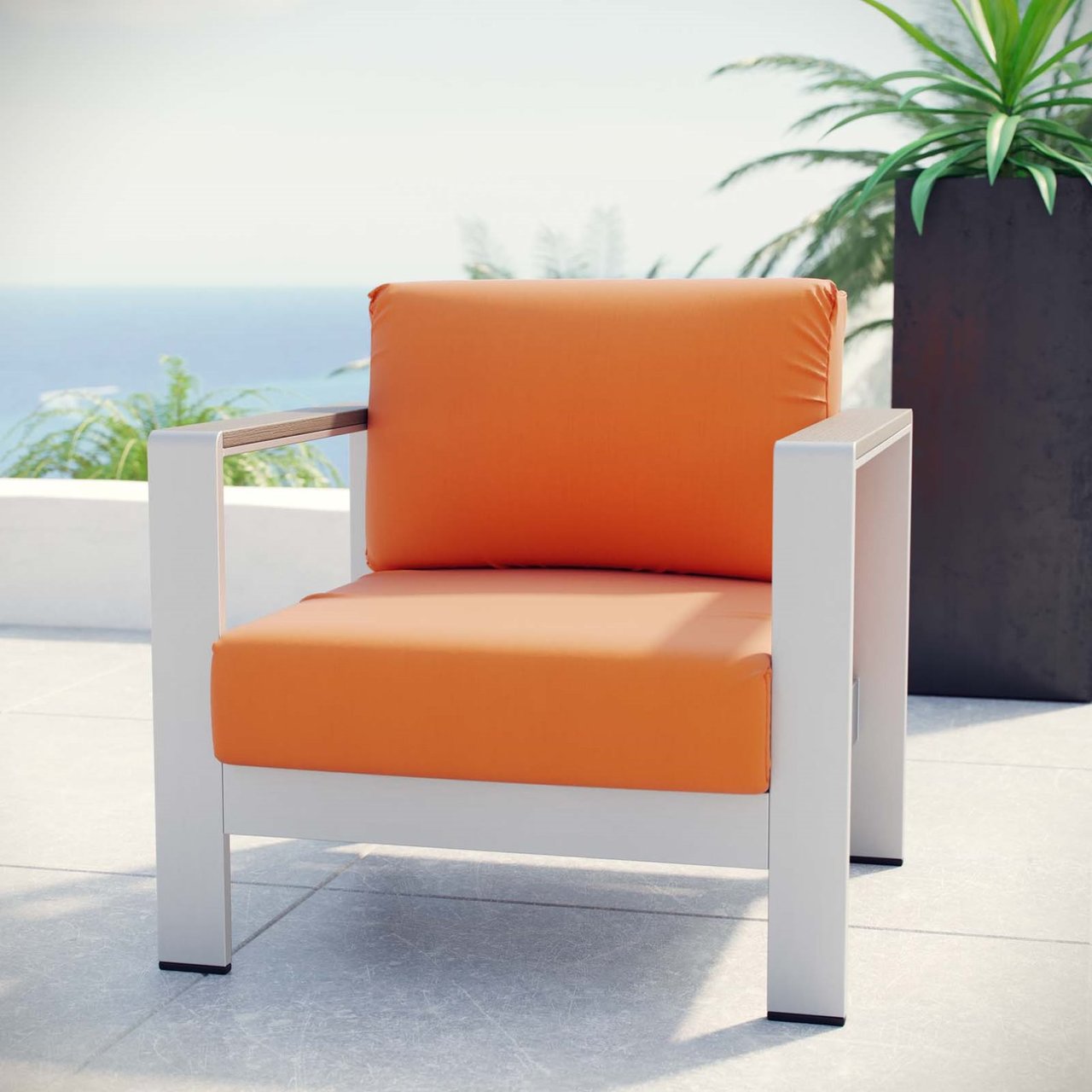 Shore Outdoor Patio Aluminum Armchair, Orange, Metal 10870