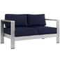 Shore Outdoor Patio Aluminum Loveseat, Navy, Metal 10873