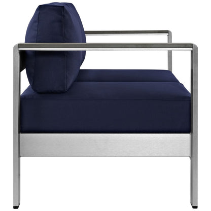 Shore Outdoor Patio Aluminum Loveseat, Navy, Metal 10873