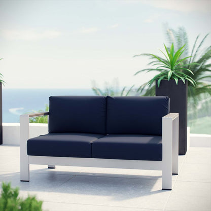 Shore Outdoor Patio Aluminum Loveseat, Navy, Metal 10873