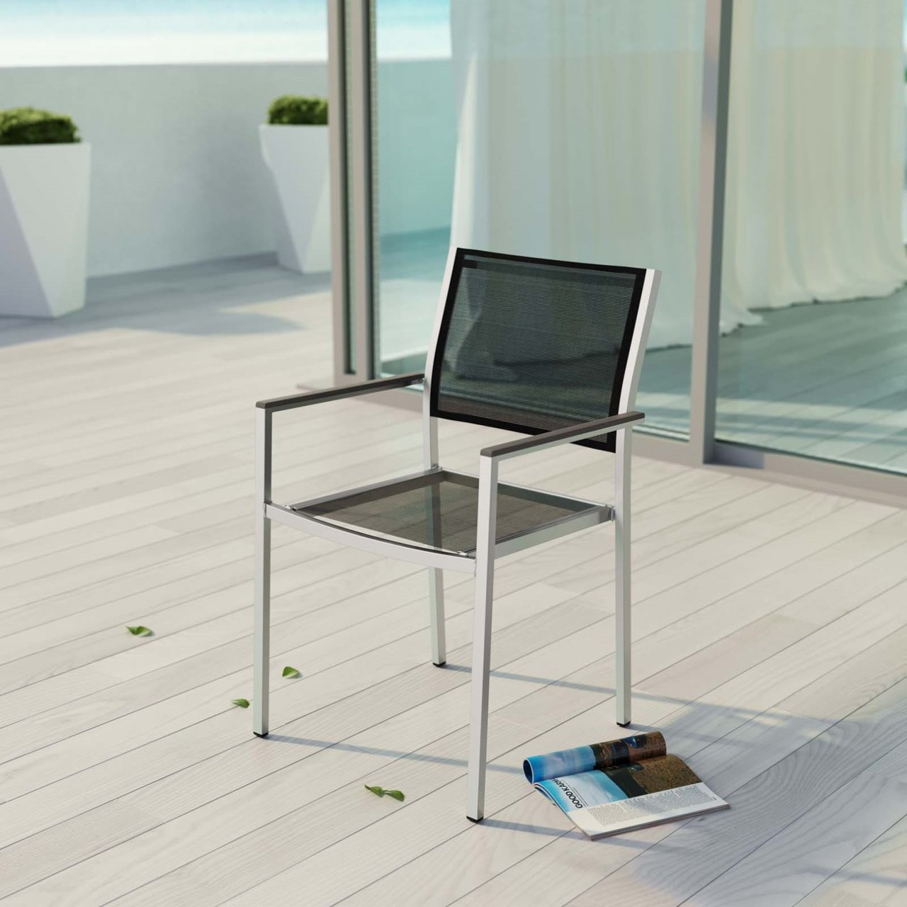 Shore Outdoor Patio Aluminum Dining Chair, Black, Metal 10882
