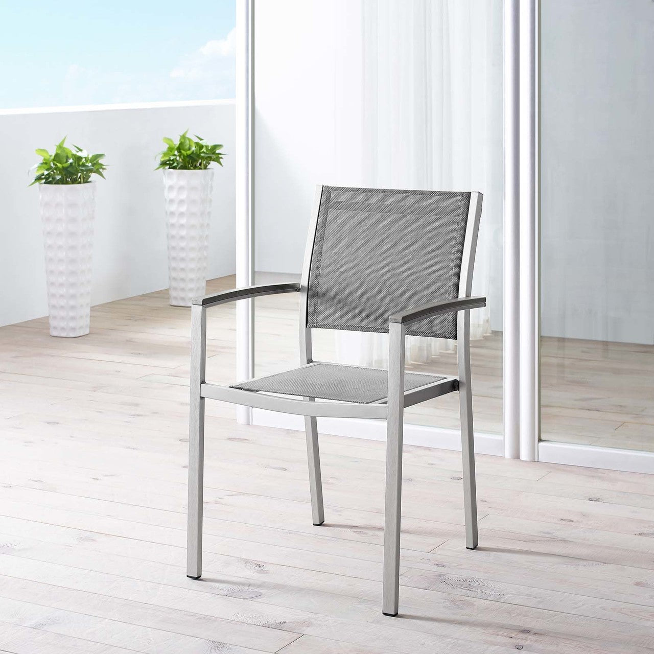 Shore Outdoor Patio Aluminum Dining Chair, Aluminum Metal Steel, Grey Gray 13515
